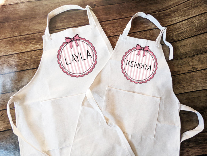 Personalized Pink Bow Kids Apron with Name