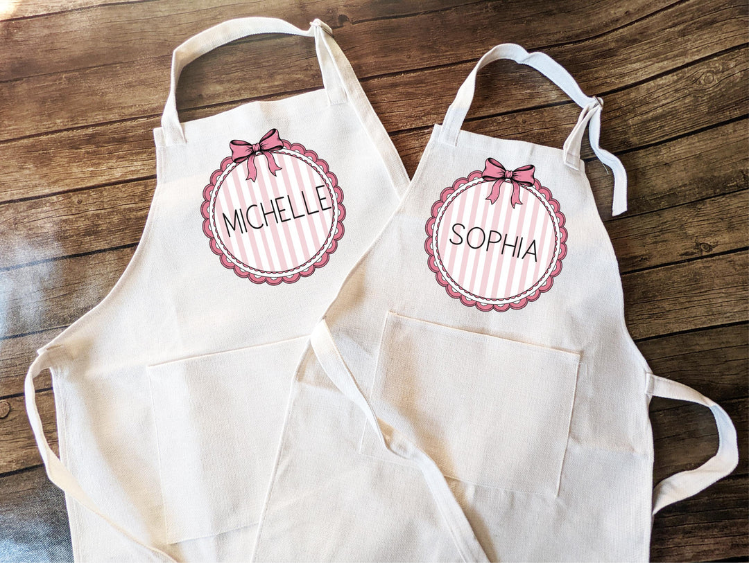Personalized Pink Bow Kids Apron with Name