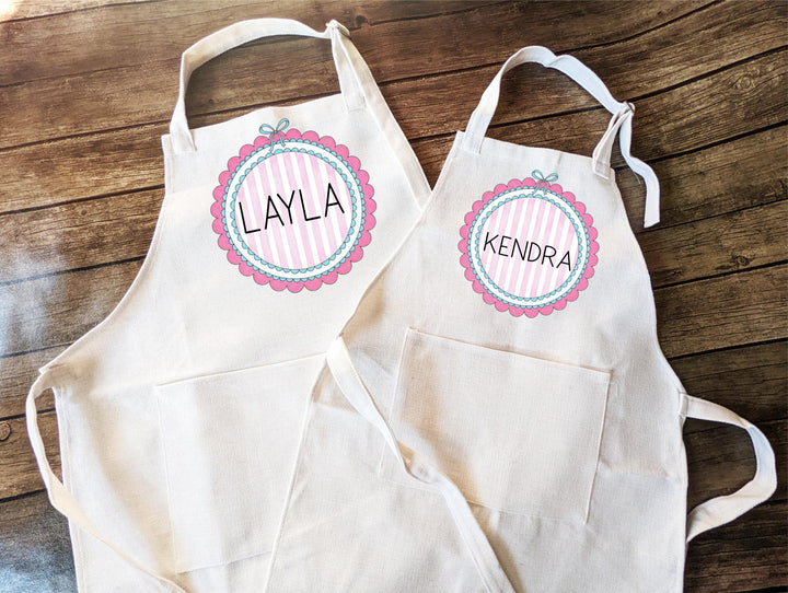 Personalized Kids Apron – Custom Pink Striped Apron with Name, Cute Baking Gift for Girls, Kitchen or Birthday Gift for Little Chefs