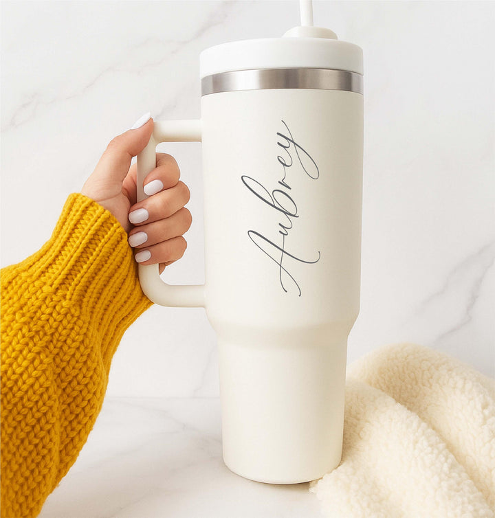 Custom Name Tumbler with Handle – Birthday Gift for Teachers & Moms