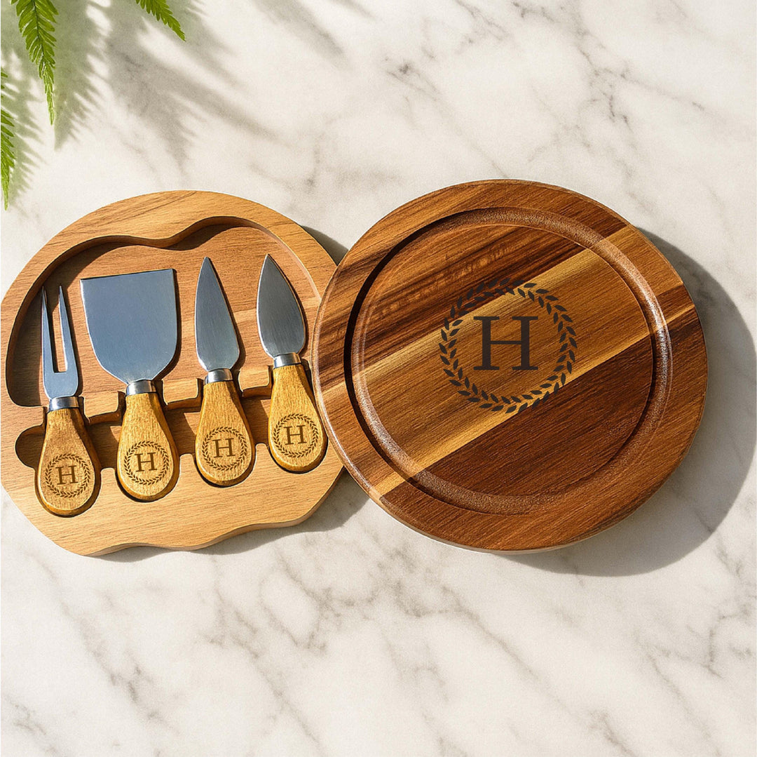 Personalized Cheese Board Set Christmas gift– Custom Engraved Acacia Wood Charcuterie Board with Knives, Holiday Gift for Couples or Family