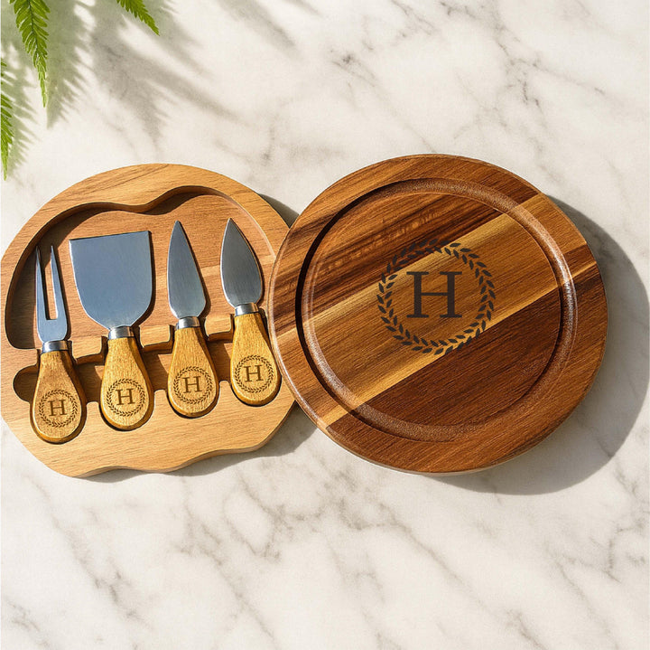 Personalized Cheese Board Set Christmas gift– Custom Engraved Acacia Wood Charcuterie Board with Knives, Holiday Gift for Couples or Family