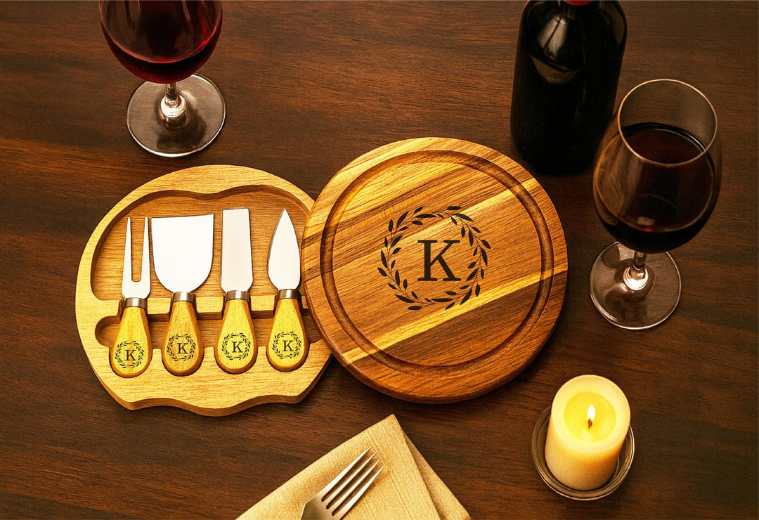 Personalized Cheese Board Set Christmas gift– Custom Engraved Acacia Wood Charcuterie Board with Knives, Holiday Gift for Couples or Family