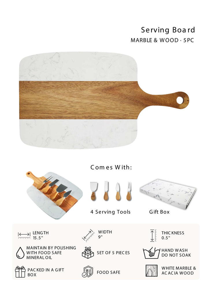 Custom Marble & Wood Cheese Board with Knives – Wedding Gift for Couples