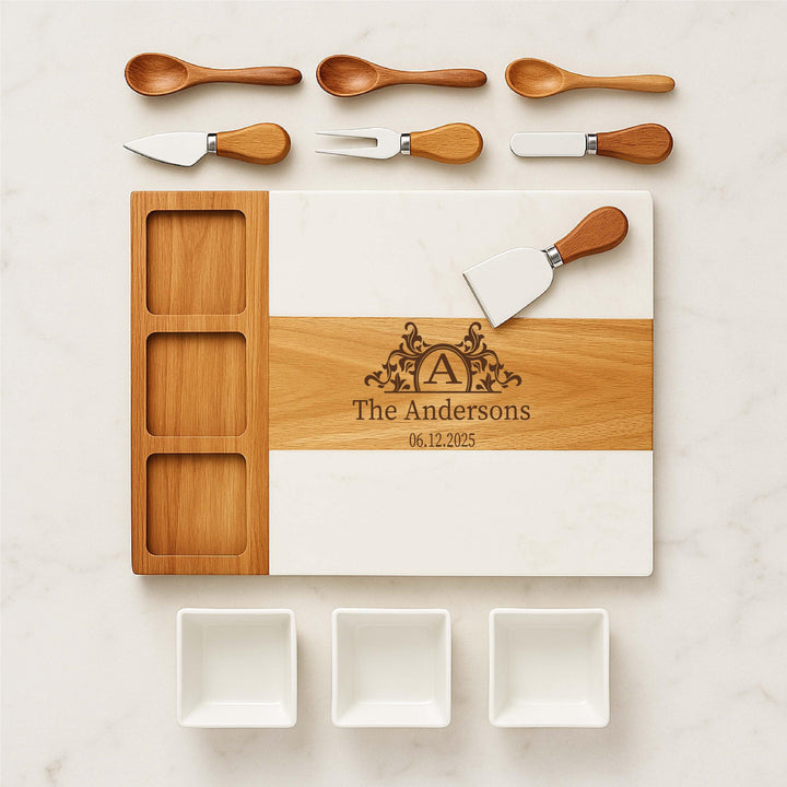 Personalized Cheese Board Set with Knives – Custom Engraved Charcuterie Board Gift for Couple, Wedding, or Christmas