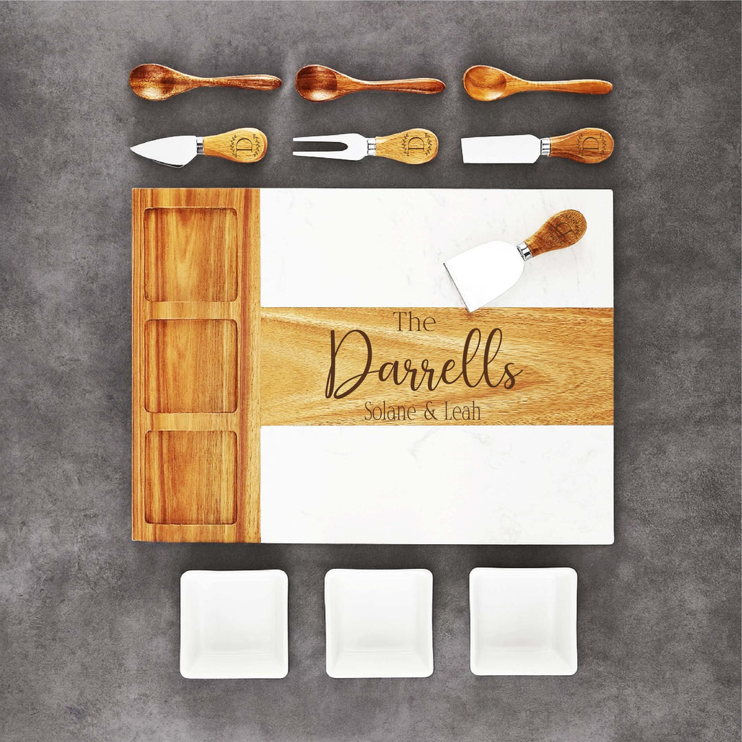 Custom Charcuterie Board Gift for Couple, Family, or Christmas dinner hostess gift&nbsp;Personalized Cheese Board Set with Knives
