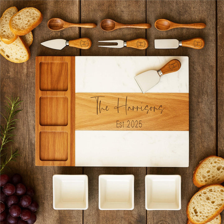 Custom Charcuterie Board Gift for Couple, Family, or Christmas dinner hostess gift&nbsp;Personalized Cheese Board Set with Knives