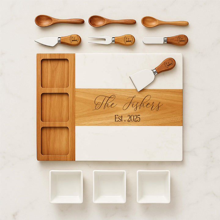 Custom Charcuterie Board Gift for Couple, Family, or Christmas dinner hostess gift&nbsp;Personalized Cheese Board Set with Knives