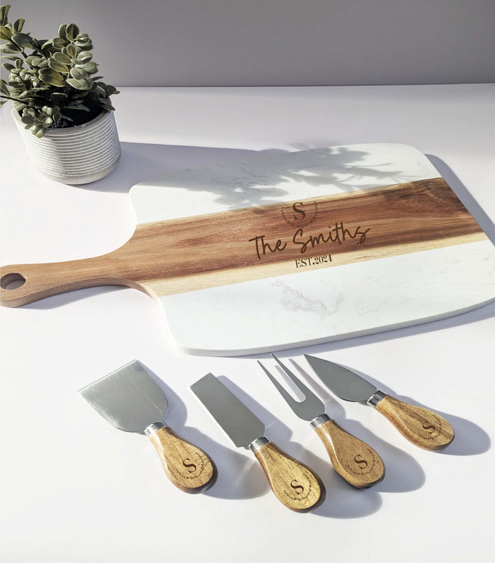 Personalized Serving Board for Couple Anniversary , Engraved Charcuterie Board Gift for Couple, Wedding, or Christmas House warming gift