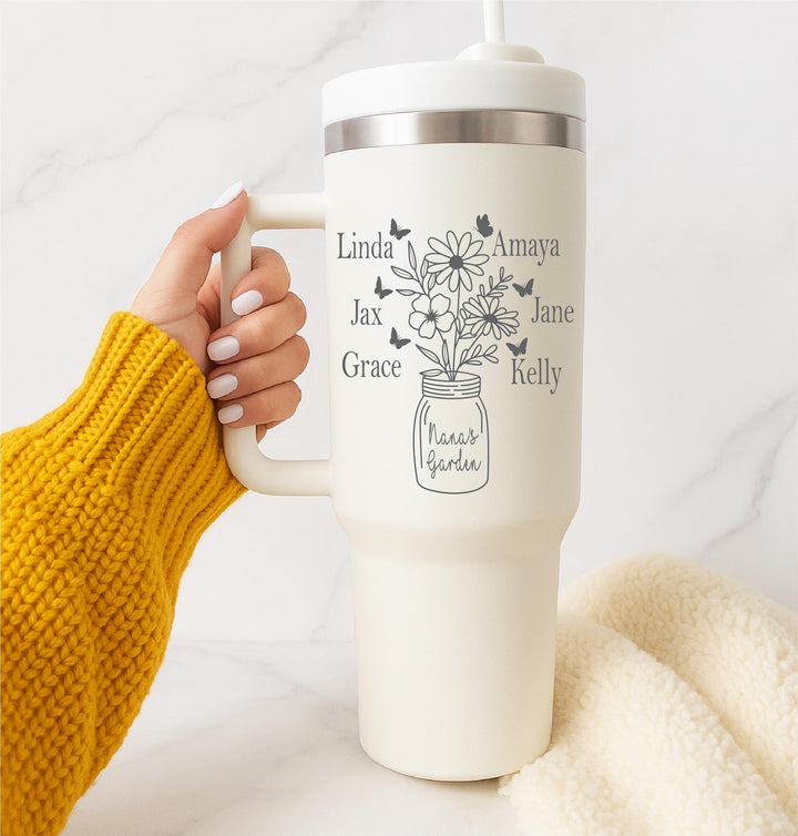 Grandma’s Garden Personalized Tumbler with Grandkids’ Names – Christmas, Birthday, or Mother’s Day Gift Mother-in-Law Gift