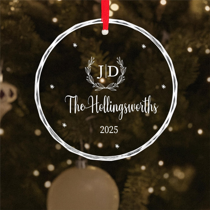 Personalized Family Name Ornament 2025 – Custom Glass Keepsake with Initials, Holiday Gift for Newlyweds, Couple or Family