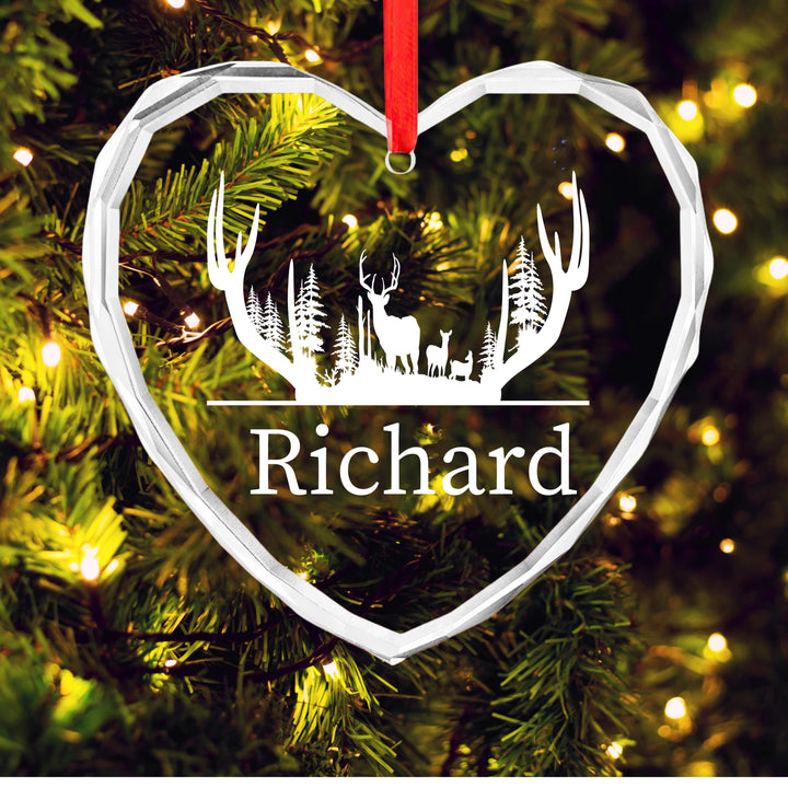 Personalized Deer Family Ornament – Custom Antler Glass Keepsake | Rustic Cabin Christmas Gift for Hunters &amp; Outdoor Families