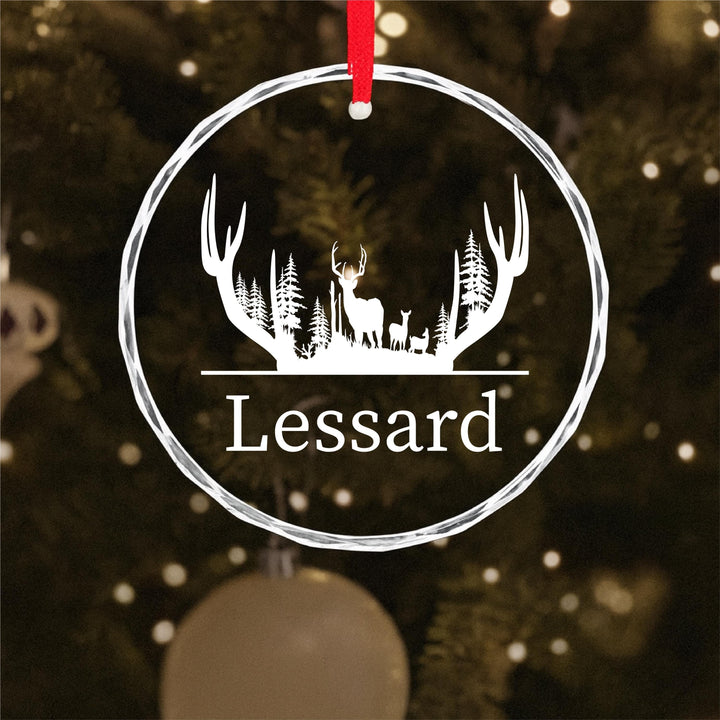 Personalized Deer Family Ornament – Custom Antler Glass Keepsake | Rustic Cabin Christmas Gift for Hunters &amp; Outdoor Families