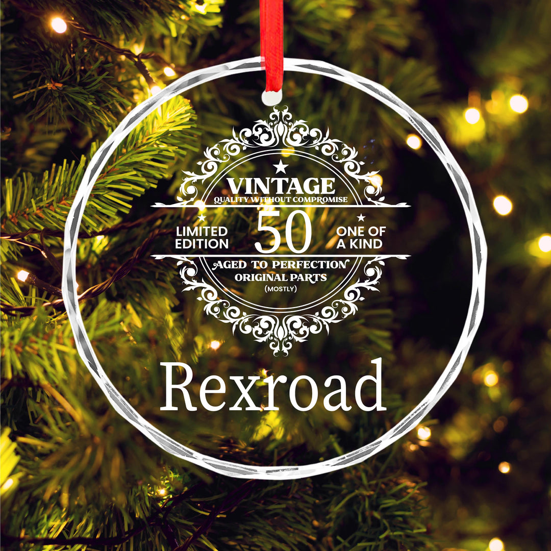 Vintage 50th Birthday Ornament – Custom Glass Keepsake | Personalized “Aged to Perfection” Gift for Him or Her, 1975 Edition