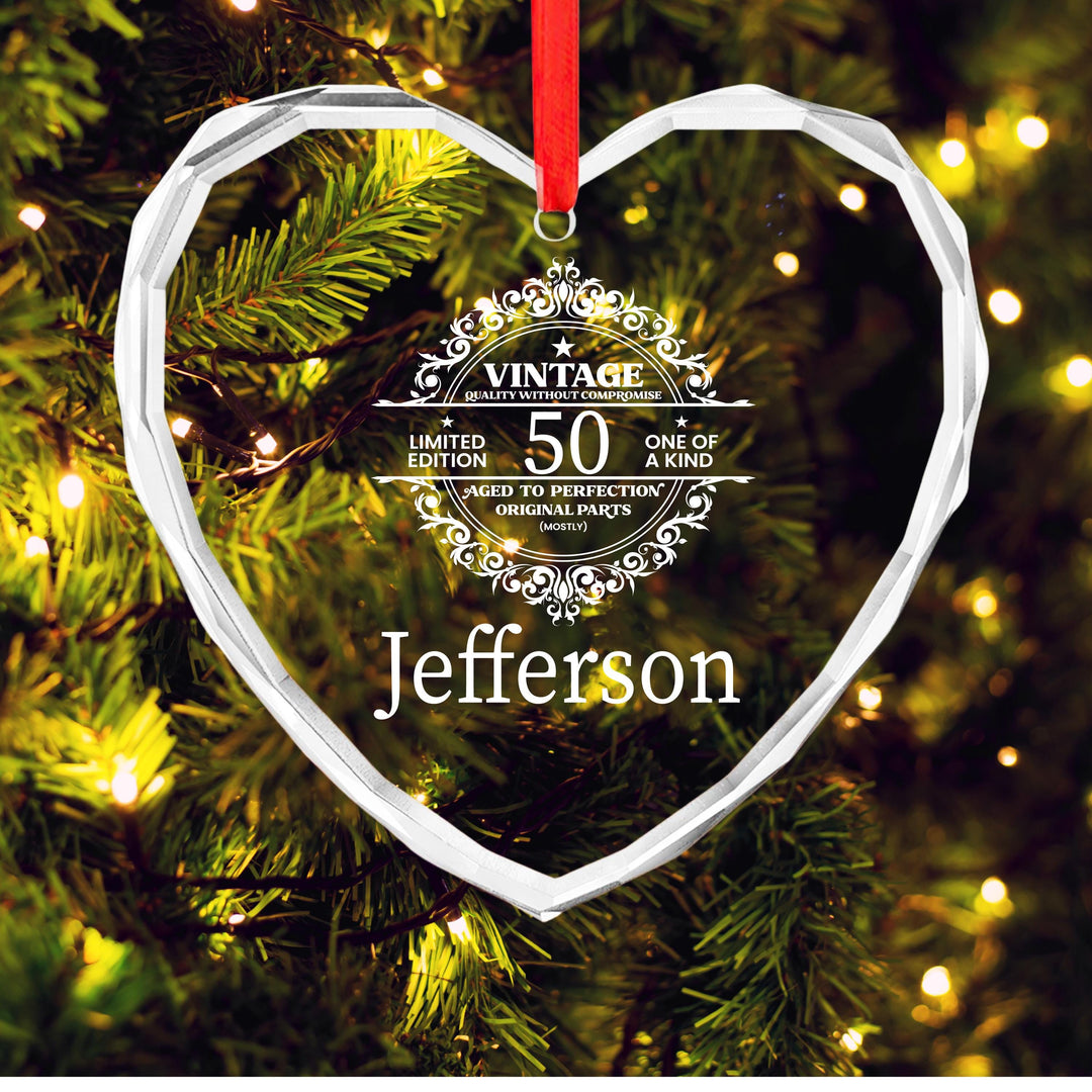 Personalized 50th Birthday Ornament – "Aged to Perfection" Glass Keepsake