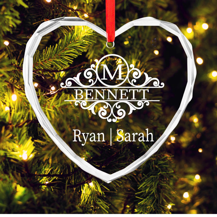Personalized Monogram Ornament – Custom Family Name Glass Keepsake | Wedding, Anniversary or Couple Christmas Gift