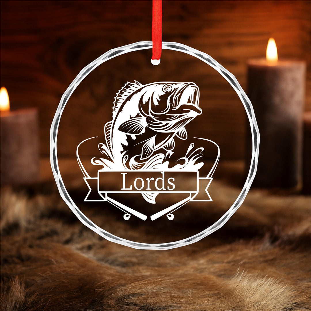 Personalized Fishing Ornament – Custom Bass Fish Glass Keepsake | Unique Gift for Fisherman, Dad or Outdoor Enthusiast