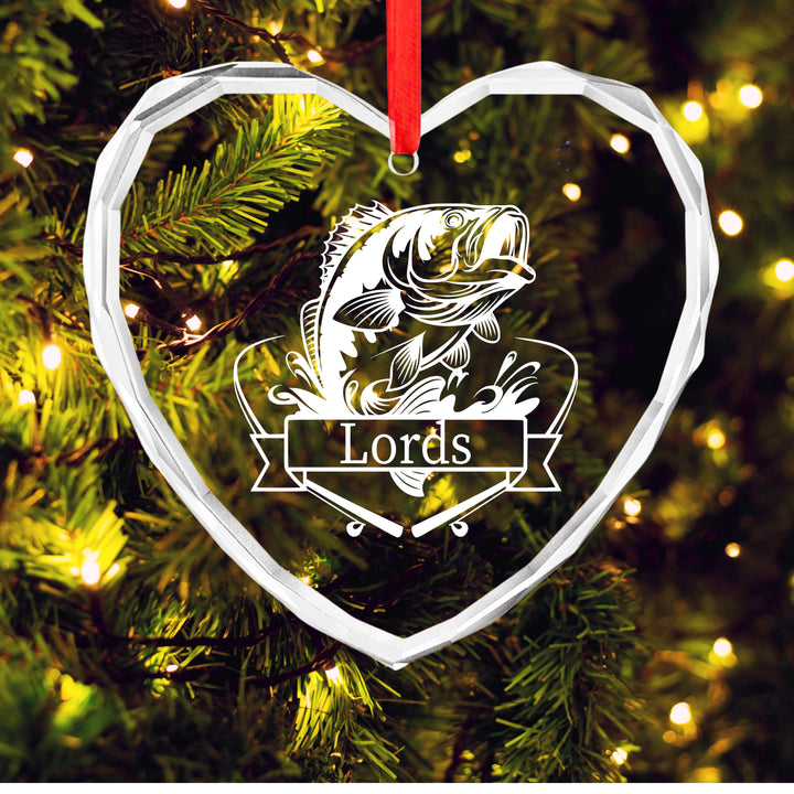 Personalized Fishing Ornament – Custom Bass Fish Glass Keepsake | Unique Gift for Fisherman, Dad or Outdoor Enthusiast