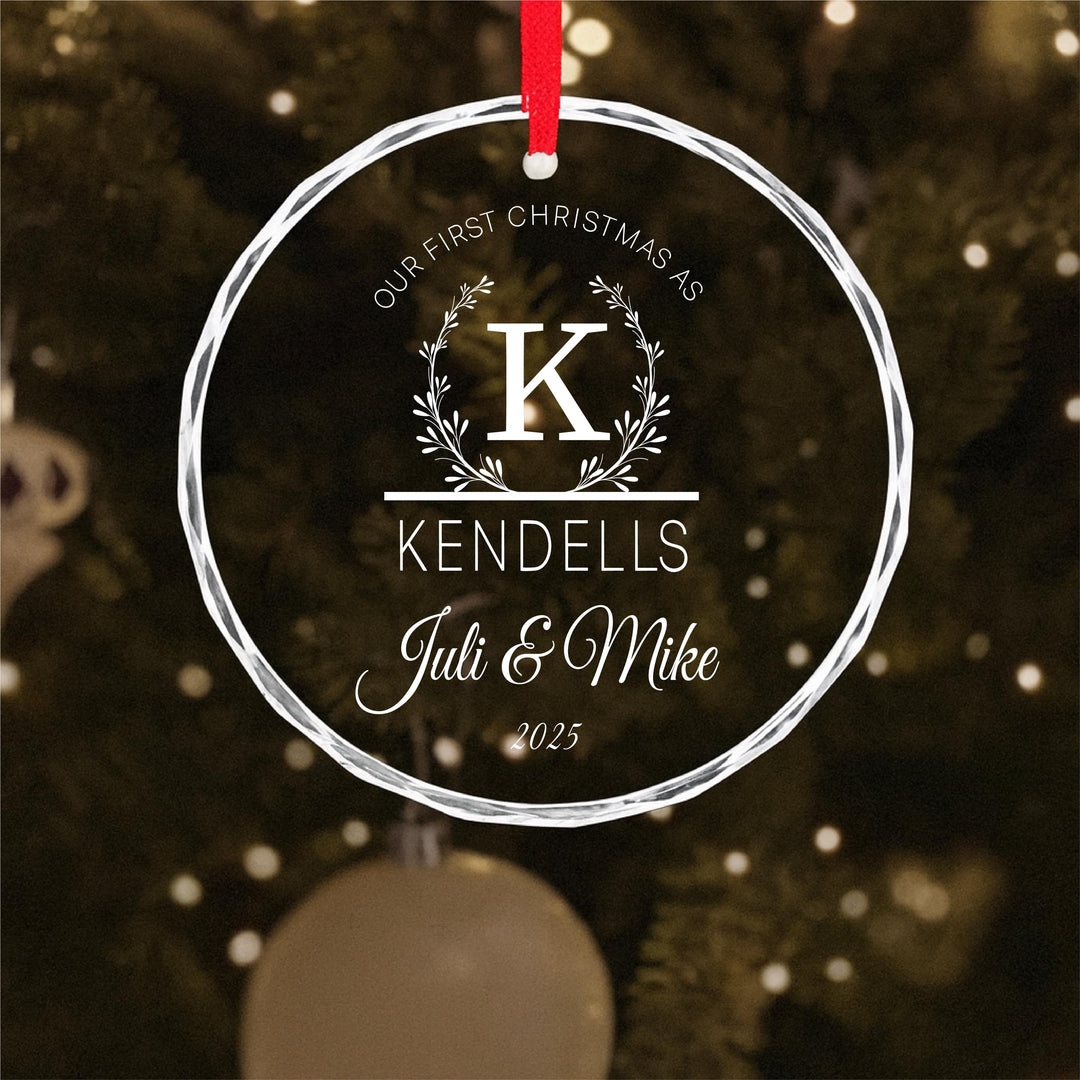 Our First Christmas As Ornament 2025 – Personalized Couple Glass Keepsake | Custom Name Wedding or Newlywed Gift