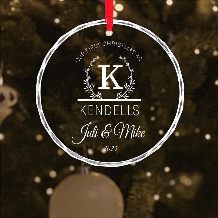 Our First Christmas As Ornament 2025 – Personalized Couple Glass Keepsake | Custom Name Wedding or Newlywed Gift
