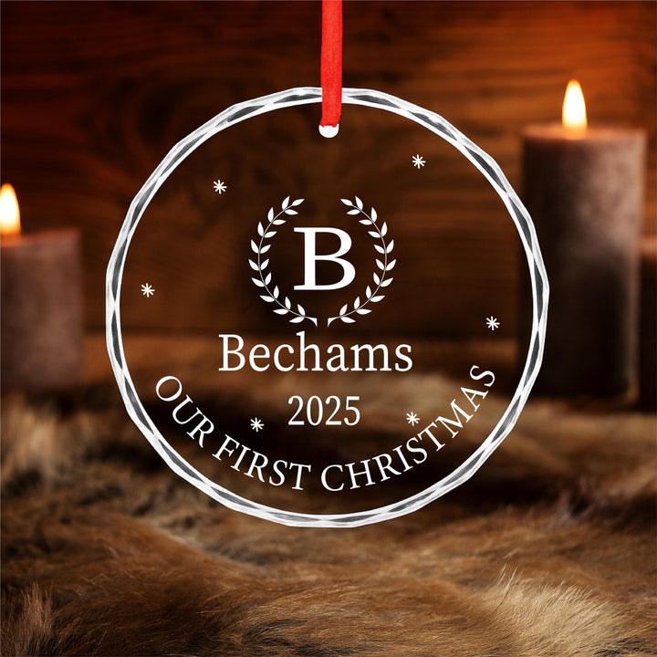 Our First Christmas Married Ornament – Personalized Glass Keepsake for Newlyweds