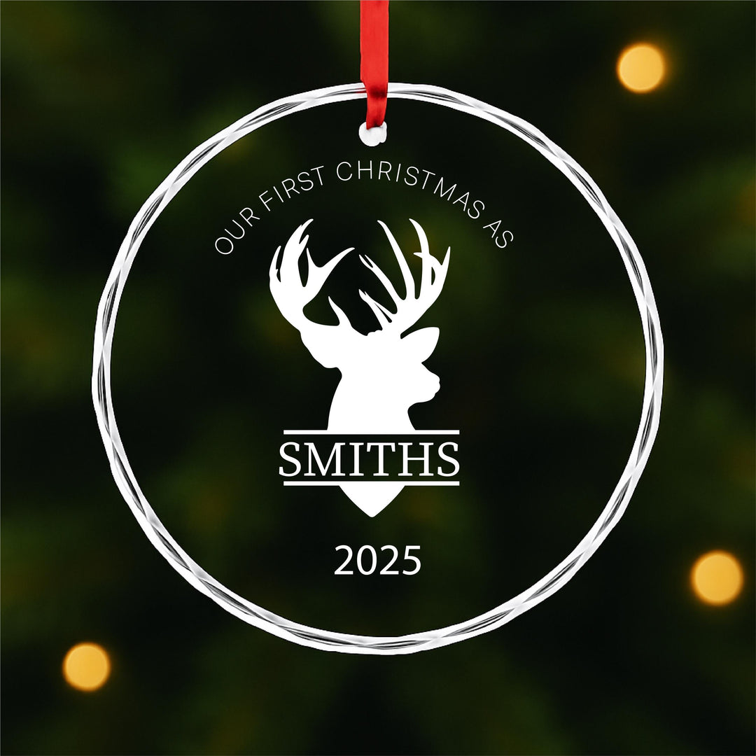 Rustic Deer Family Ornament – Personalized Glass Keepsake | Custom Cabin Christmas Gift for Hunters, Dads, or Outdoor Families
