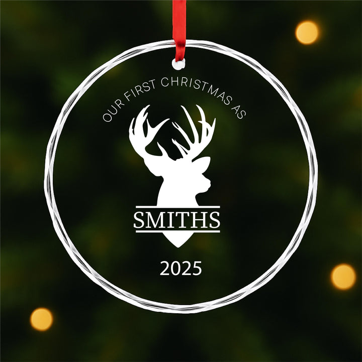 Rustic Deer Family Ornament – Personalized Glass Keepsake | Custom Cabin Christmas Gift for Hunters, Dads, or Outdoor Families