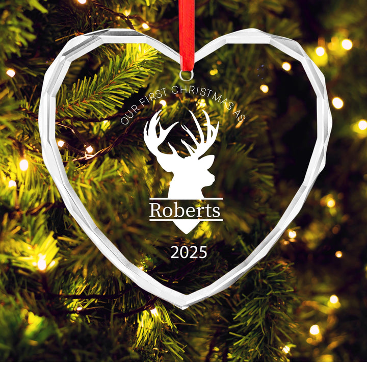 Rustic Deer Family Ornament – Personalized Glass Keepsake | Custom Cabin Christmas Gift for Hunters, Dads, or Outdoor Families