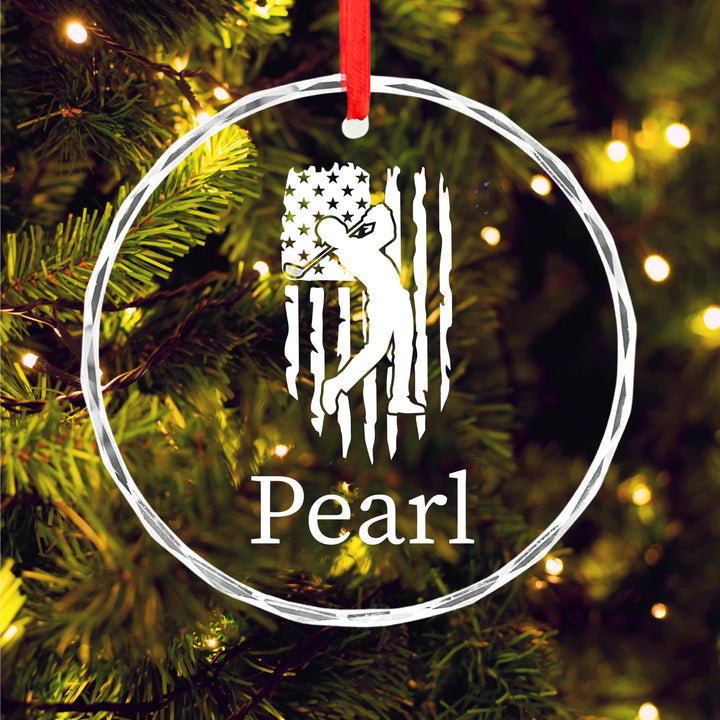 Patriotic Golf Ornament – Personalized Golfer Glass Keepsake | American Flag Golf Gift for Dad, Husband, or Sports Lover