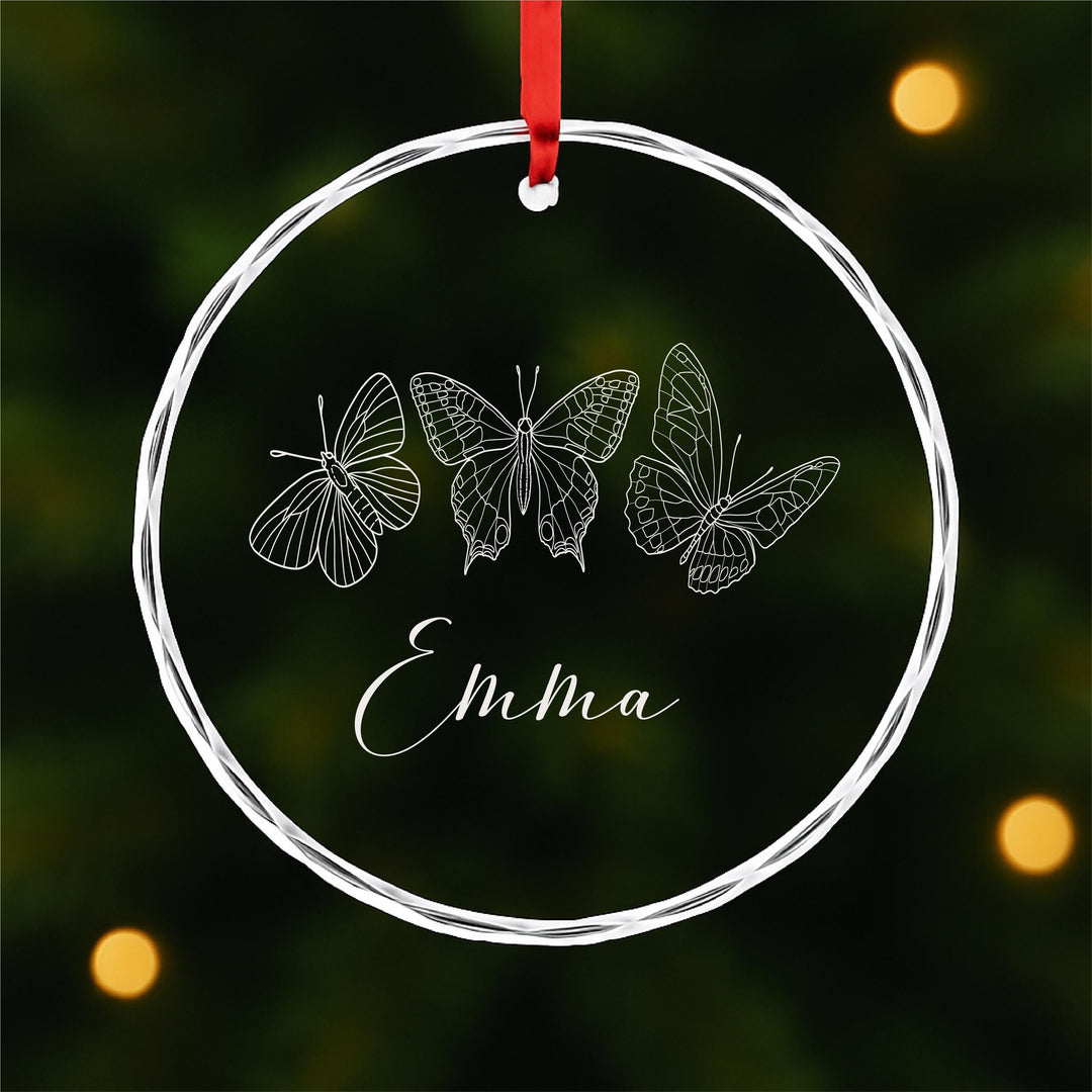 Personalized Butterfly Ornament – Custom Name Glass Keepsake | Memorial or Nature-Inspired Christmas Gift for Her