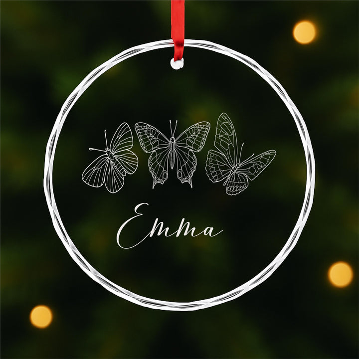 Personalized Butterfly Ornament – Custom Name Glass Keepsake | Memorial or Nature-Inspired Christmas Gift for Her