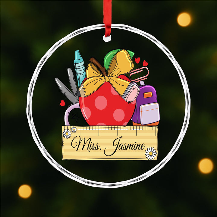 Personalized Teacher Ornament, Custom Name Christmas Gift for Teacher, Glass Apple Mug Design 2025