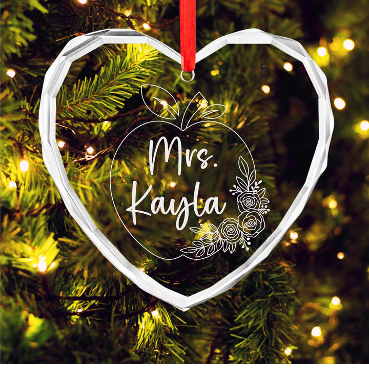 Personalized Teacher Ornament, Custom Name Christmas Gift for Teacher, Apple Floral Design 2025