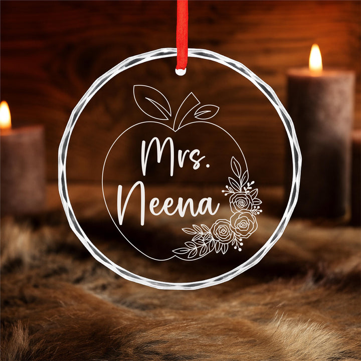 Personalized Teacher Ornament – Apple Floral Design