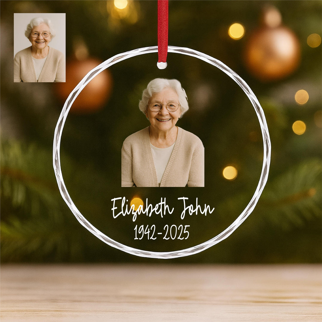 Personalized Photo Ornament – UV Printed Glass Keepsake, Family or Memorial Gift
