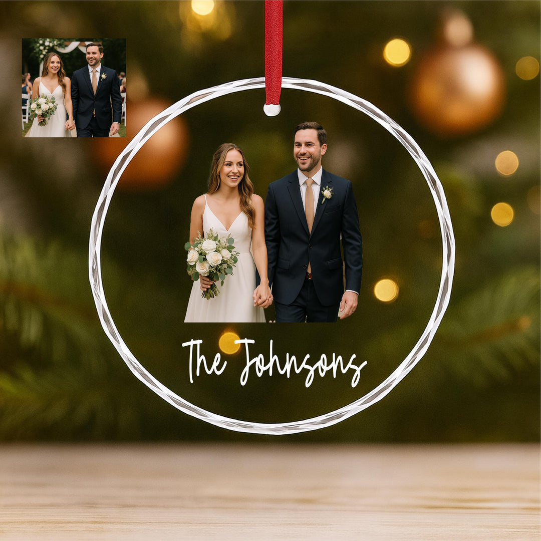 Personalized Couple Wedding Photo Ornament, UV Printed Glass Keepsake