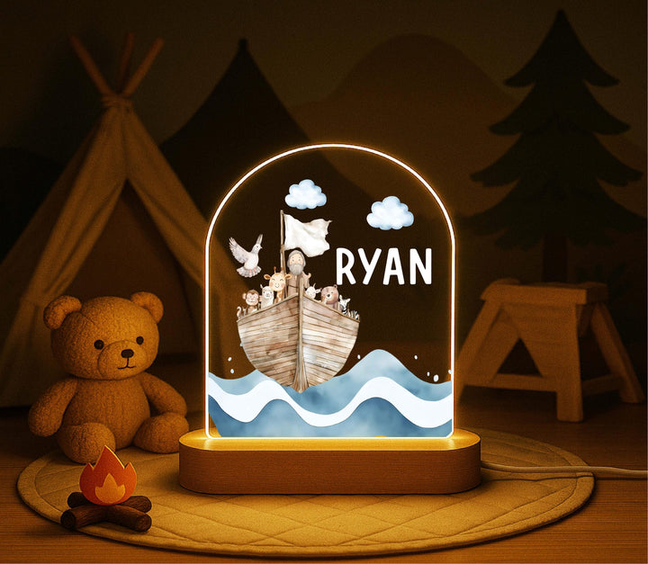 Personalized Noah's Ark Night Light, Custom Name Baptism Gift