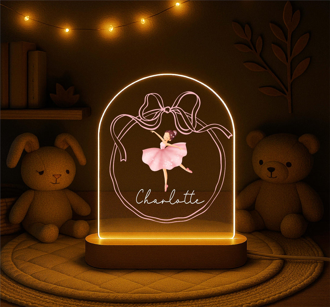 Personalized Ballerina Night Light – Custom Name LED Lamp, Dance Theme Bedroom Decor, Ballet Gift for Girls