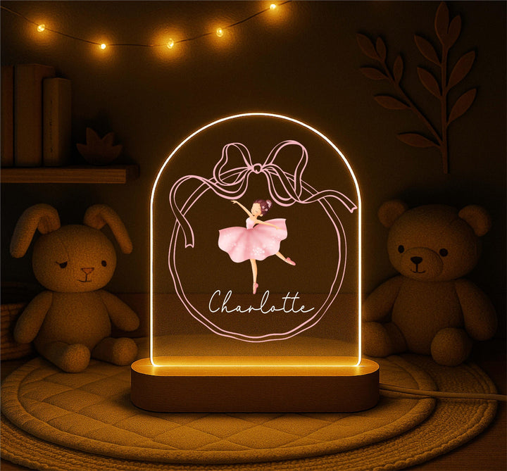 Personalized Ballerina Night Light – Custom Name LED Lamp, Dance Theme Bedroom Decor, Ballet Gift for Girls
