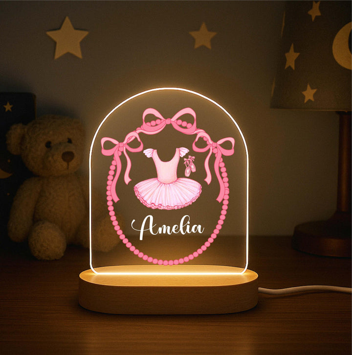 Personalized Ballerina Dress Night Light – Custom Name LED Lamp, Pink Tutu Bedroom Decor, Ballet Gift for Girls