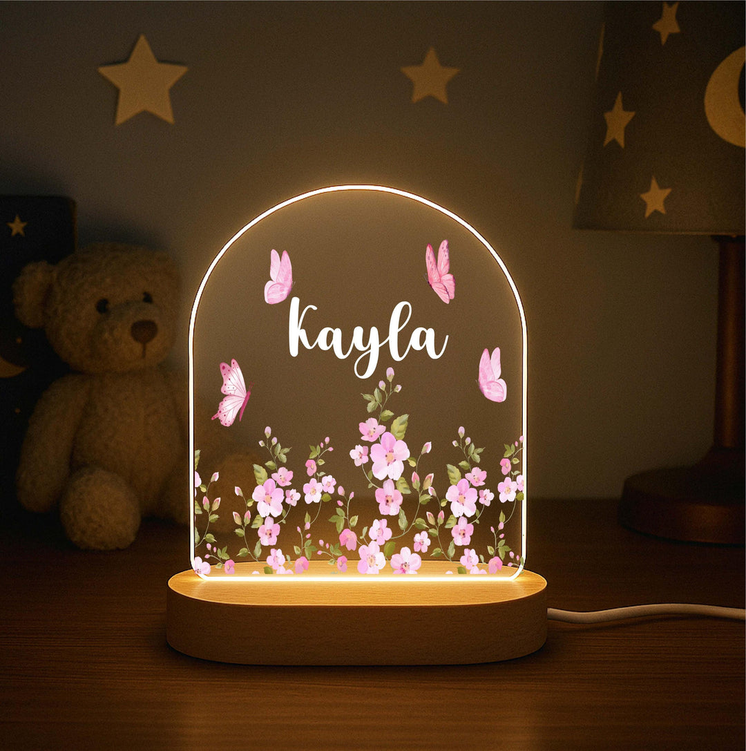 Personalized Butterfly Night Light – Custom Name Floral LED Lamp, Girls Room Decor, Birthday or Nursery Gift