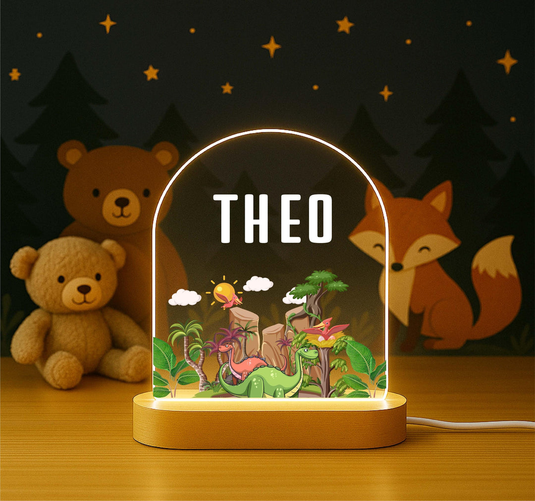 Personalized Dinosaur Night Light – Custom Name LED Lamp, Boys Bedroom Decor, Birthday Gift, Jurassic Theme Night Lamp