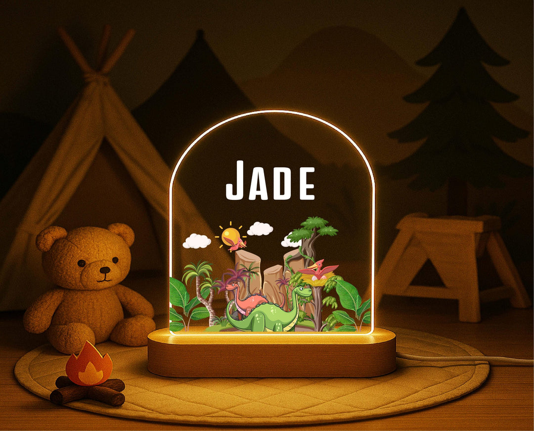 Personalized Dinosaur Night Light – Custom Name LED Lamp, Boys Bedroom Decor, Birthday Gift, Jurassic Theme Night Lamp