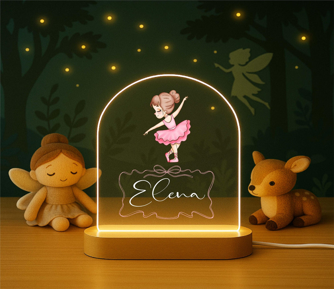 Personalized Ballerina Night Light – Custom Name Dancer LED Lamp, Ballet Room Decor, Birthday or Nursery Gift for Girls