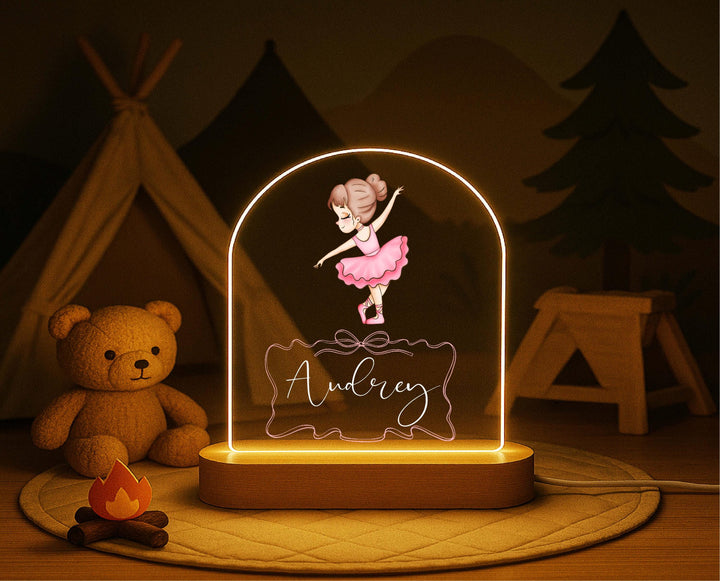 Personalized Ballerina Night Light – Custom Name Dancer LED Lamp, Ballet Room Decor, Birthday or Nursery Gift for Girls
