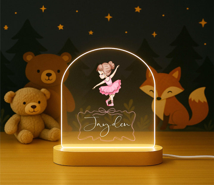 Personalized Ballerina Night Light – Custom Name Dancer LED Lamp, Ballet Room Decor, Birthday or Nursery Gift for Girls