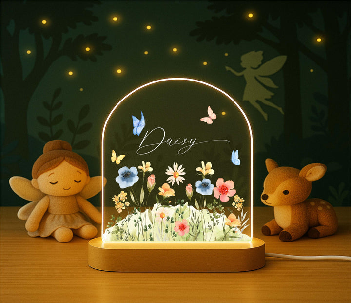 Personalized Wildflower Night Light – Custom Name LED Lamp, Floral Nursery Decor, Baby Girl Bedroom or Birthday Gift