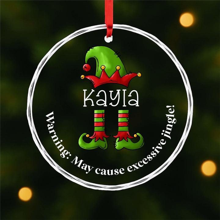 Personalized Elf Christmas Ornament – Funny Custom Name Glass Ornament, UV Printed Holiday Gift for Kids or Family 2025