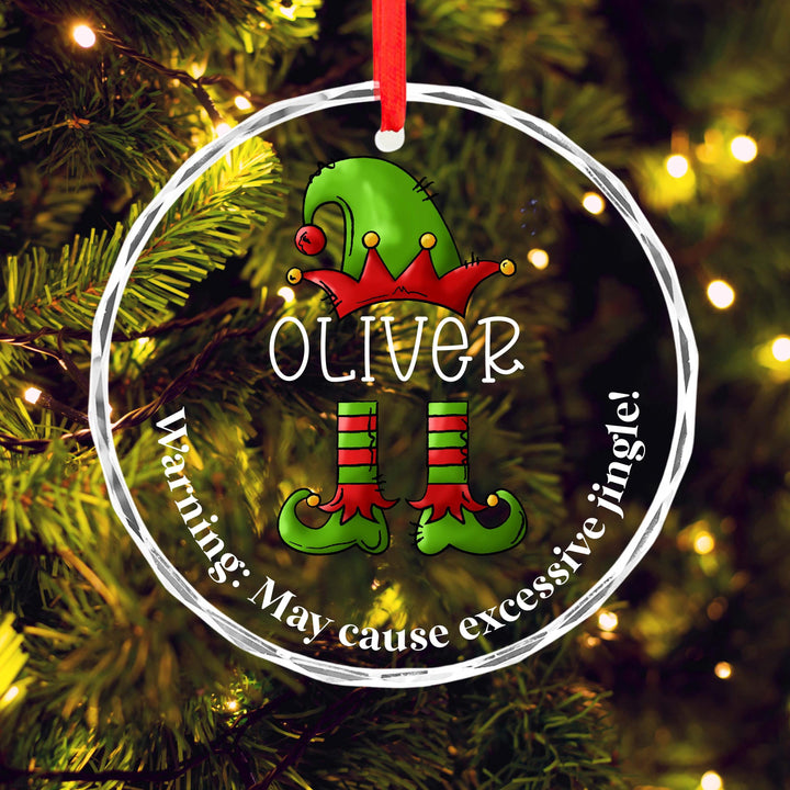 Personalized Elf Christmas Ornament – Funny Custom Name Glass Ornament, UV Printed Holiday Gift for Kids or Family 2025