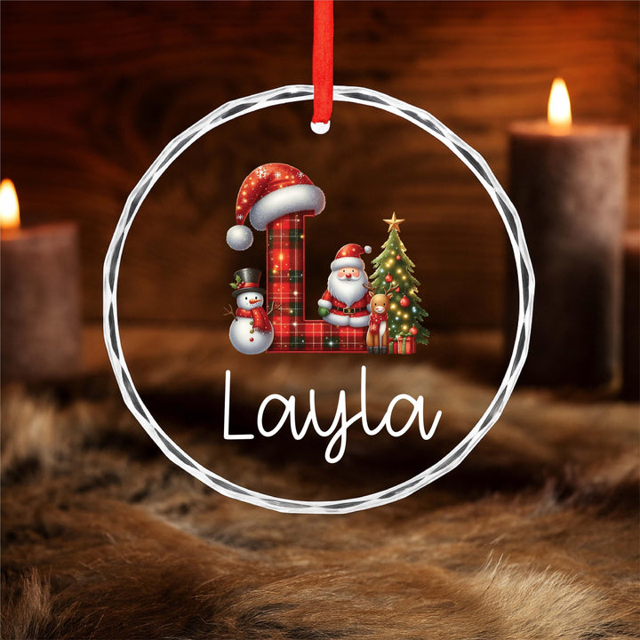 Custom Initial Letter Ornament with Santa &amp; Reindeer, First Christmas Gift for Kids or Family